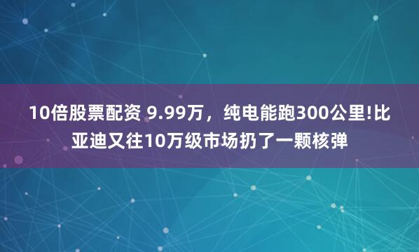 10倍股票配资 9.99万，纯电能跑300公里!比亚迪又往10万级市场扔了一颗核弹